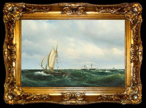 framed  Vilhelm Melbye Stormfuld Eftermiddag i Skagerak. En dansk Jagt og forskjellige Skibe passere Skagen, ta009-2